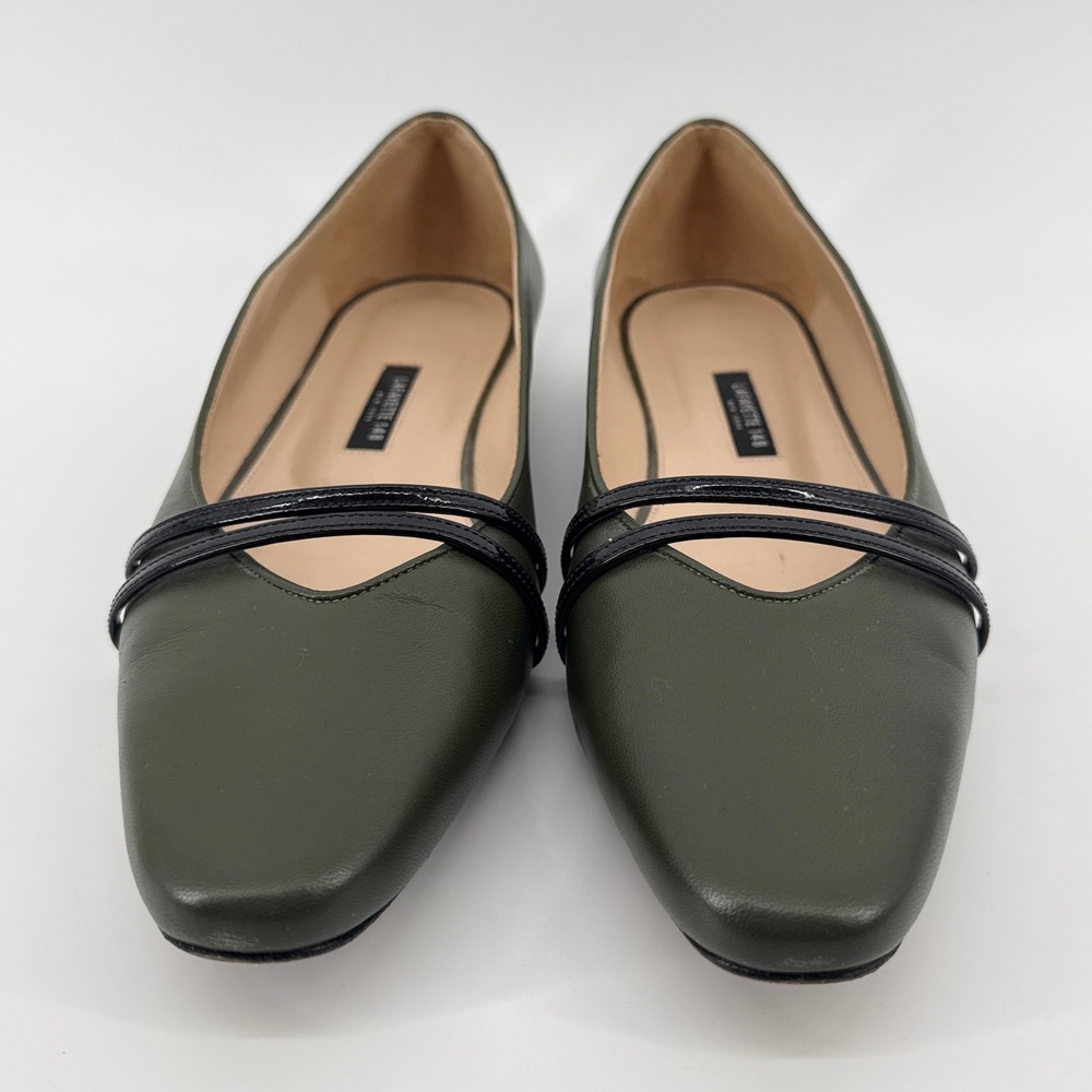 Lafayette 148 New York Kira Olive Green Leather Double Strap Flats Italy 40 - Picture 4 of 12